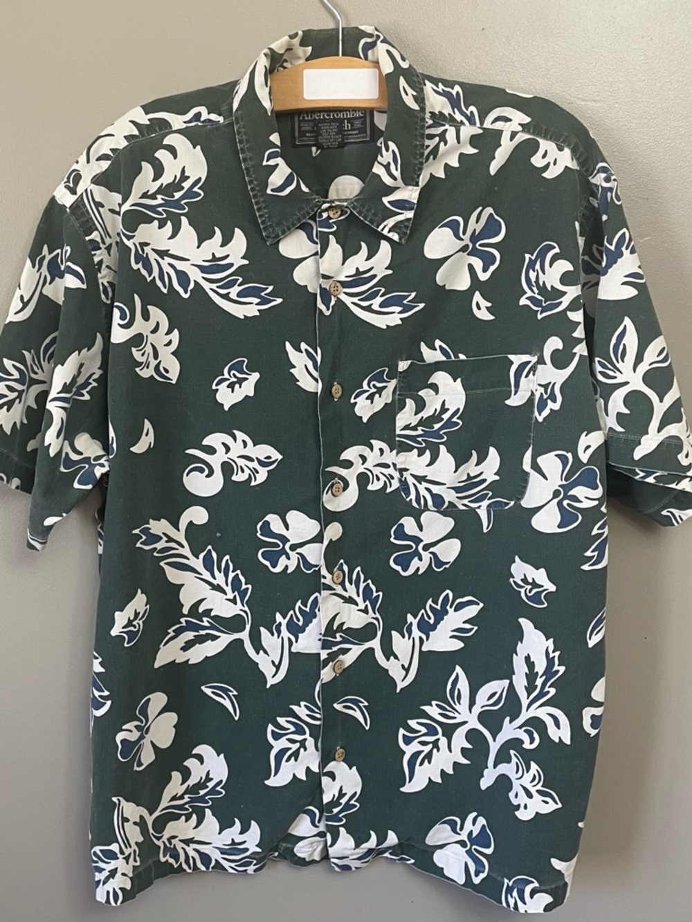 Abercrombie and Fitch Green Hawaiian cotton Coastal Button Up Shirt Large beach